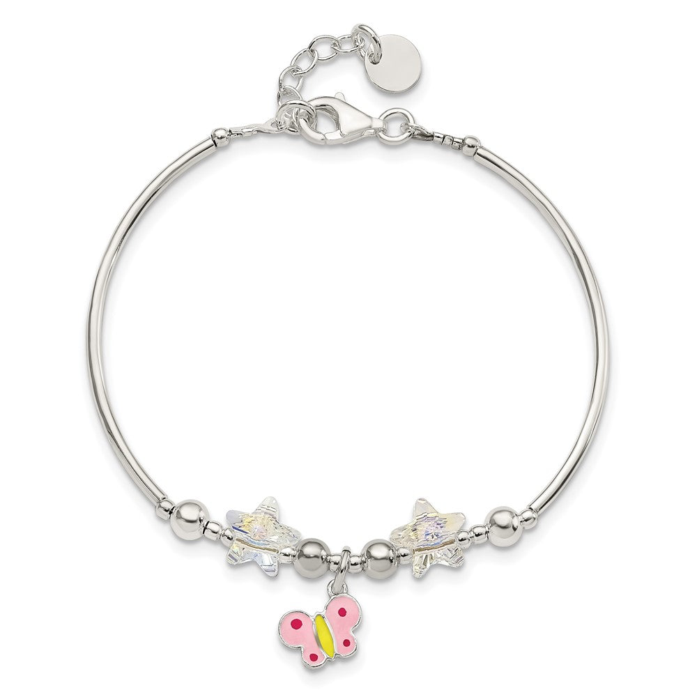 Sterling Silver Enamel Crystal Butterfly Stars w/ 1in ext. Children's Brace 7 inches