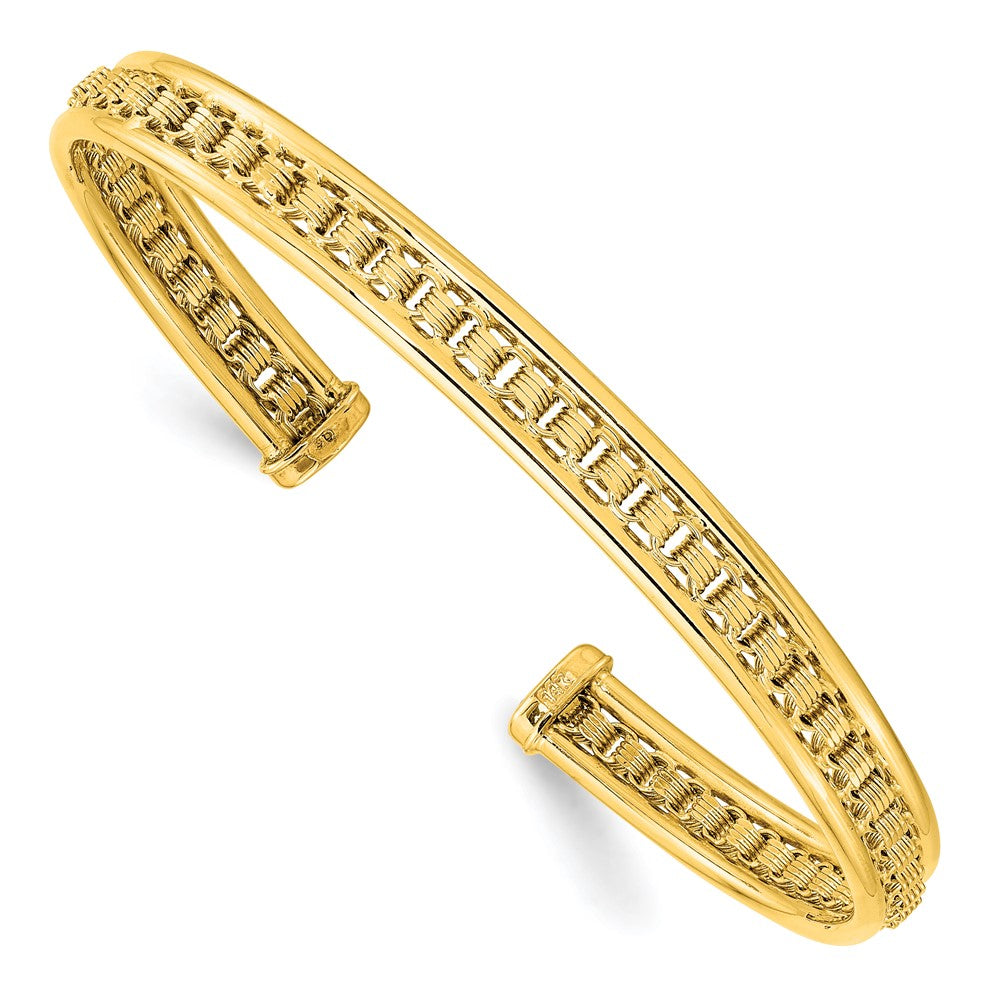 14K Polished & Textured Cuff Bangle 7.5 inches