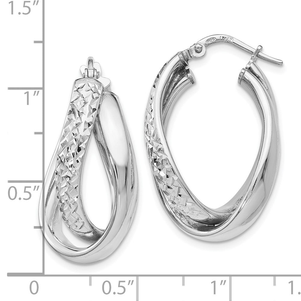 Sterling Silver RH-plated Polished / Textured Fancy Hoop Earrings
