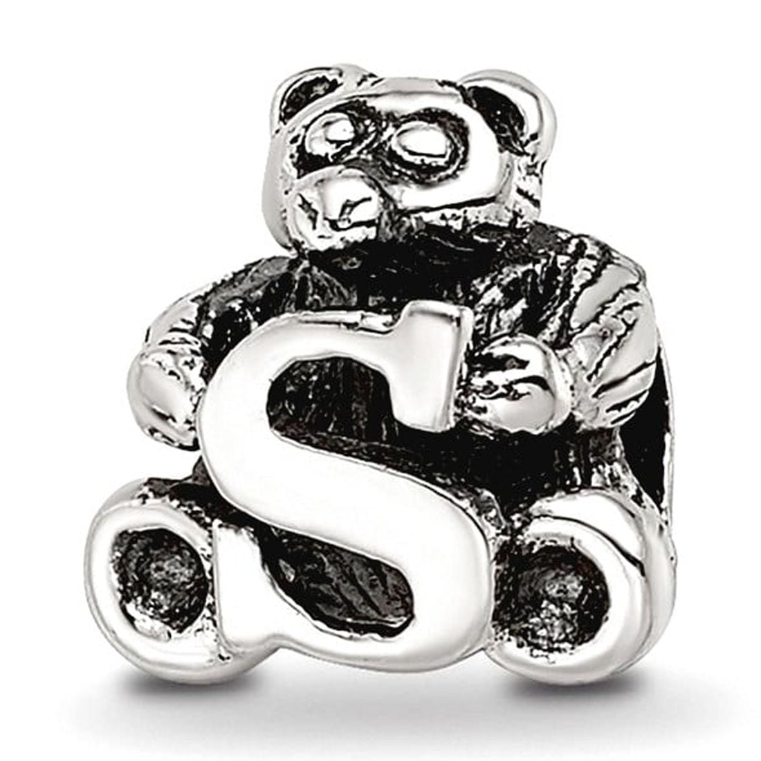 925 Sterling Silver Artisan Oxidized Reflections Letter Name Personalized Monogram Initial S Bead Charm 7.27x7.27mm Wide