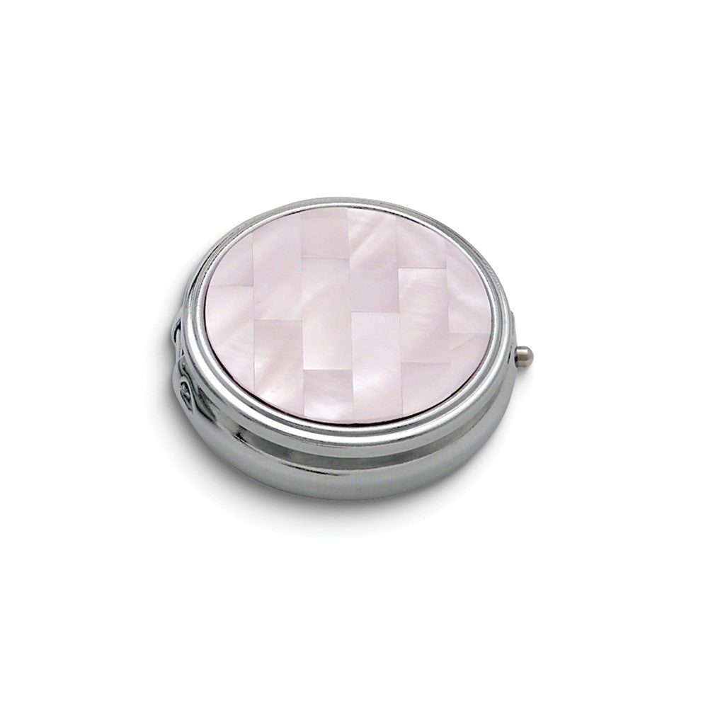 Silver-tone Pink Mother of Pearl 3-Section Pill Box