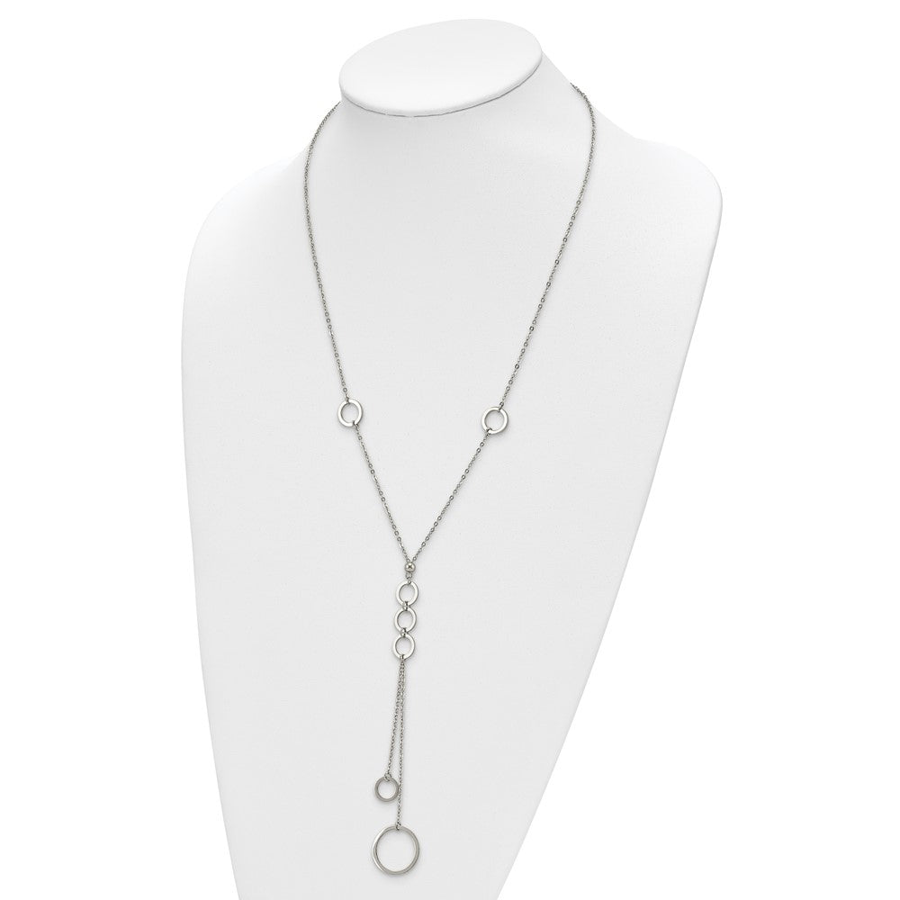 Stainless Steel Polished with Circle Dangles 23in w/2in ext Necklace