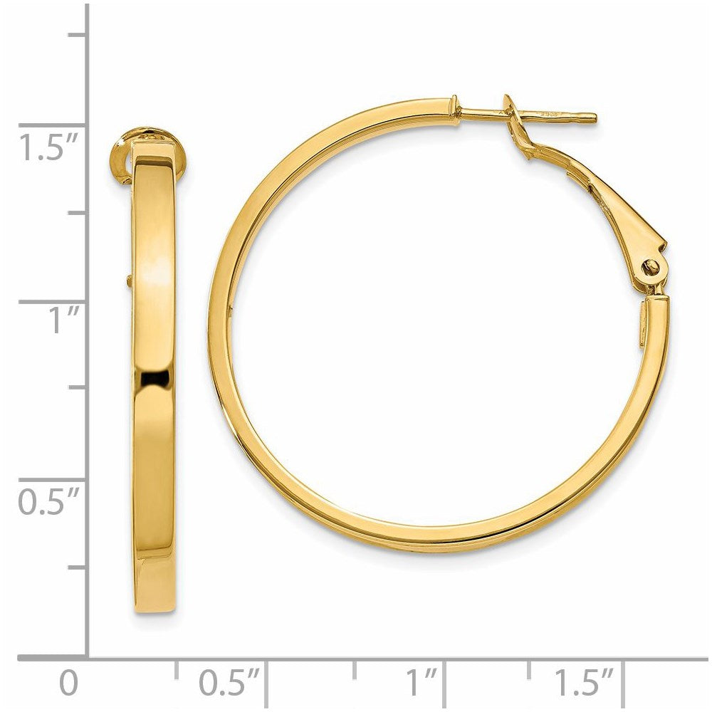 14k 3x30mm Polished Square Tube Round Hoop Earrings