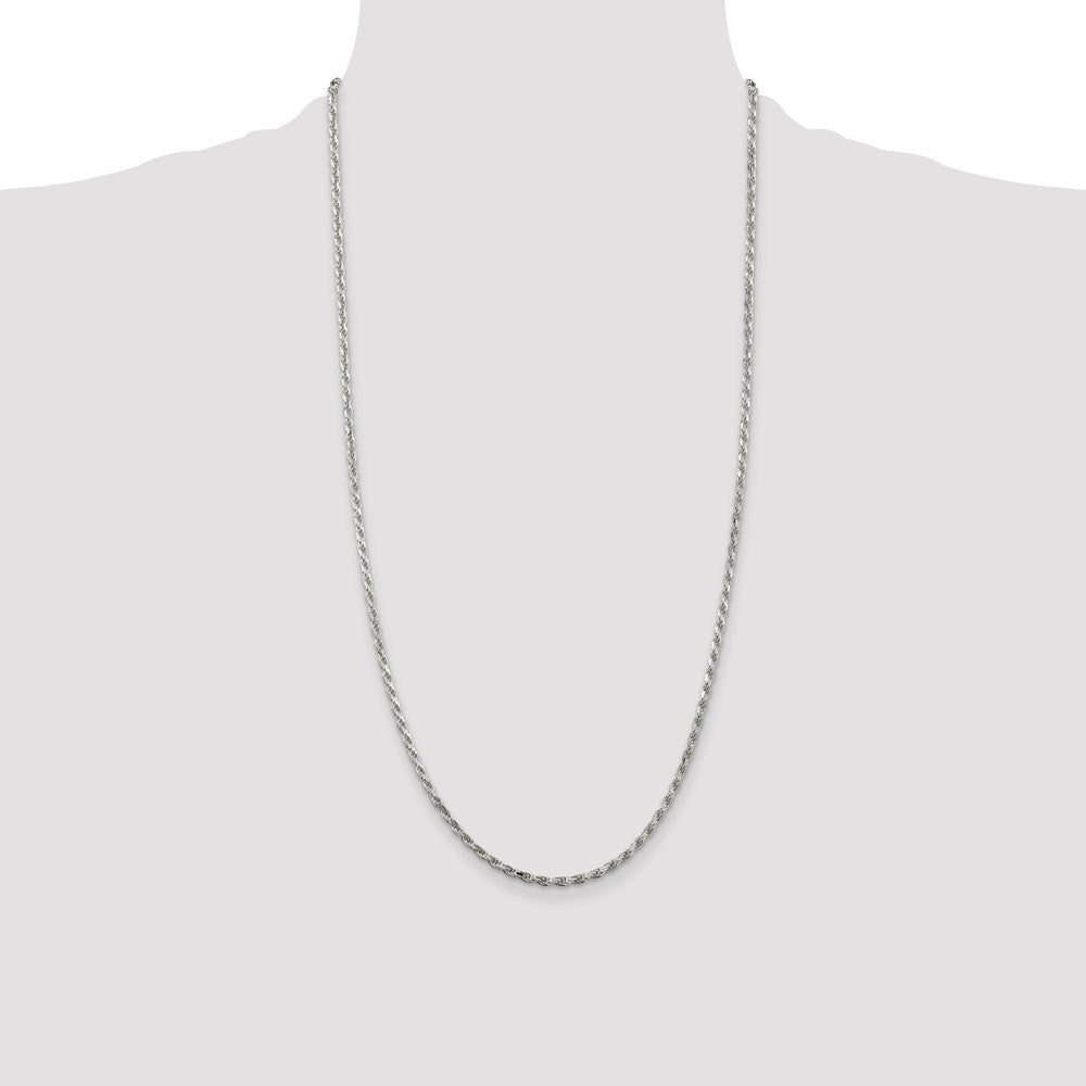 Sterling Silver Rhodium-plated 2.5mm Diamond-cut Rope Chain 28 Inches