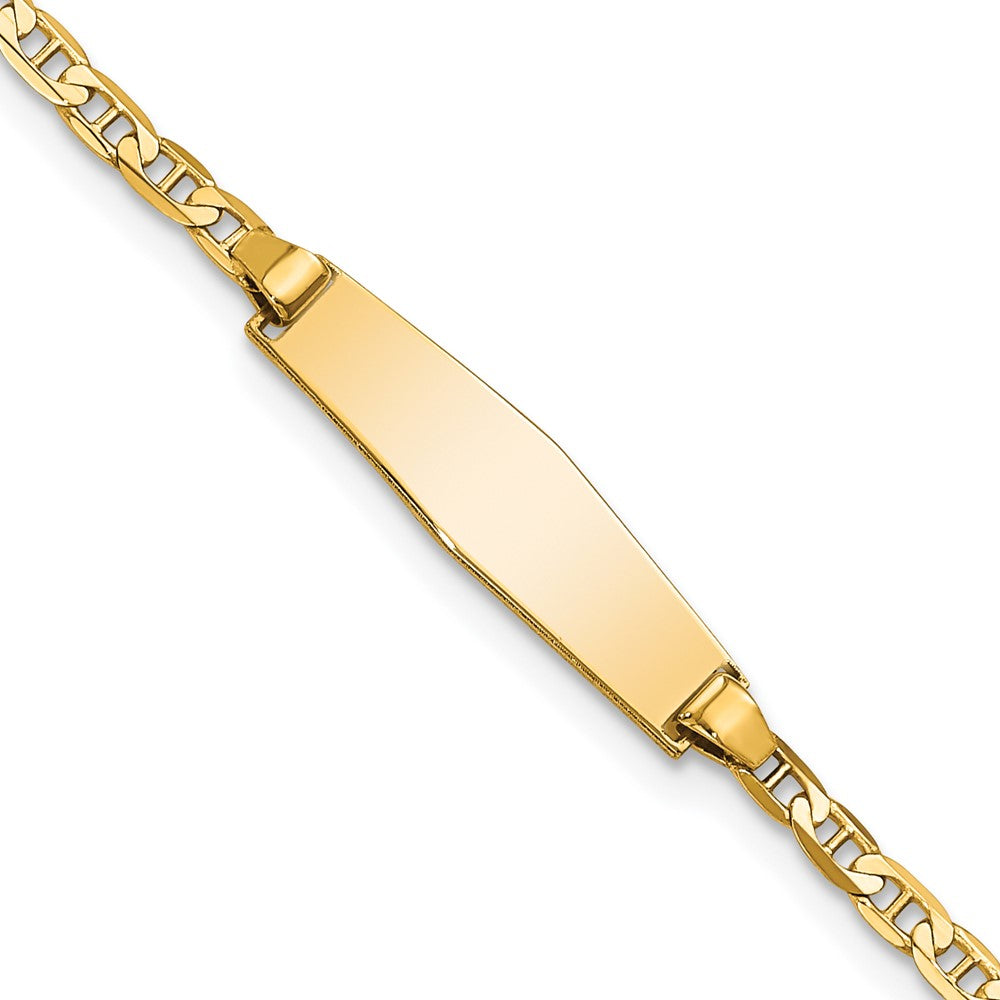 14k Soft Diamond Shape Flat Anchor Link ID Bracelet 6 inches