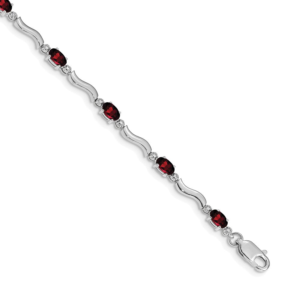 14k White Gold Fancy Diamond and Garnet Bracelet 7 inches