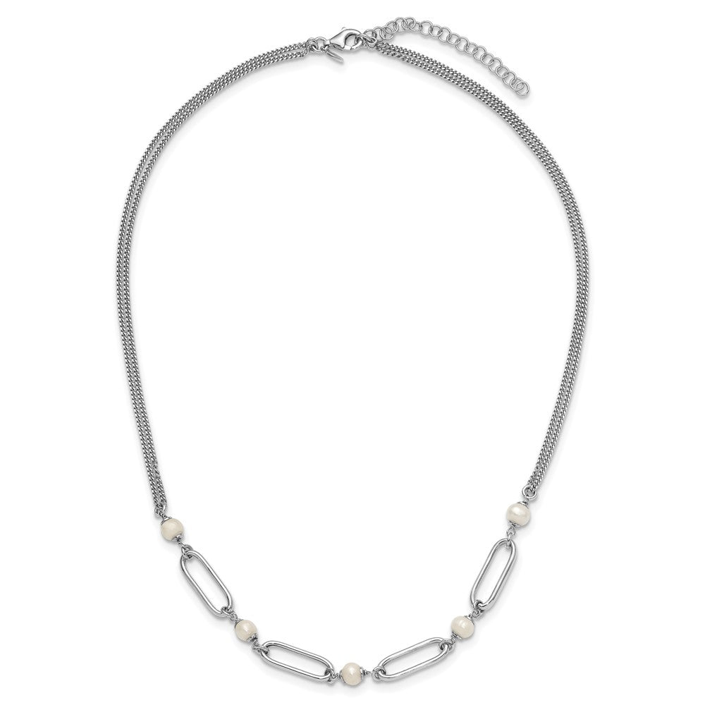 Sterling Silver RH-plated Polished FWC Pearls w/2in ext. Necklace