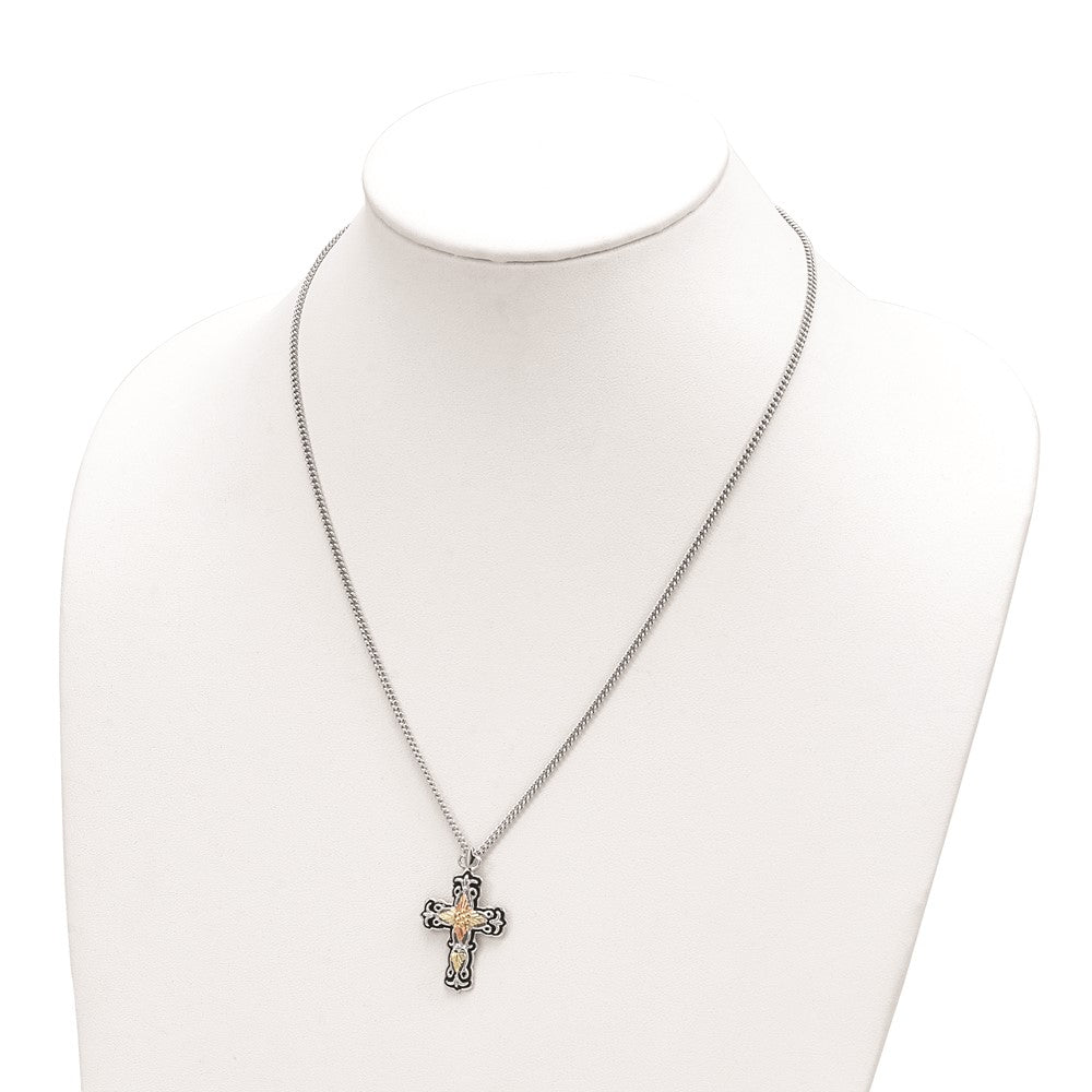 Landstrom's Mt. Rushmore Black Hills Sterling Silver 12K Gold Accents Antiqued Cross 18 inch Spring Ring Clasp Necklace 20 Inches