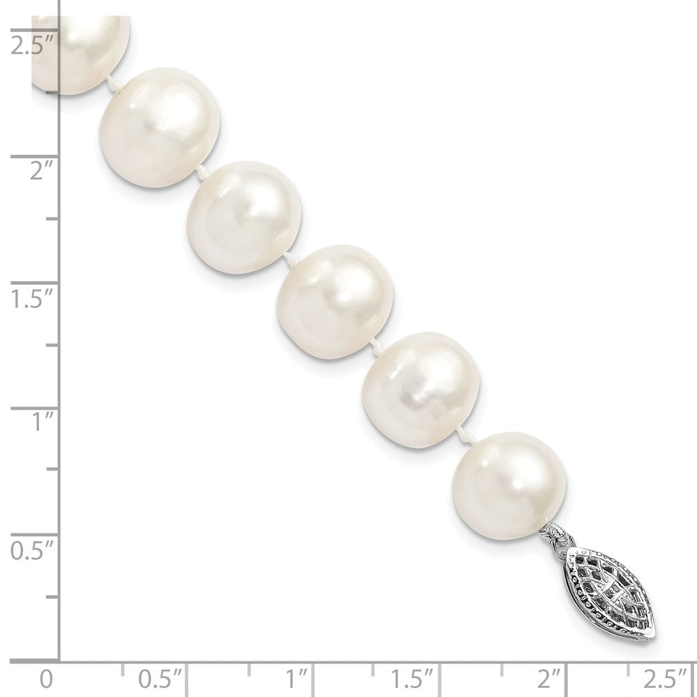 Sterling Silver Rhodium-plated 11-12mm White Near-Round Freshwater Cultured Pearl 7.25 inch Bracelet 7.25 inches