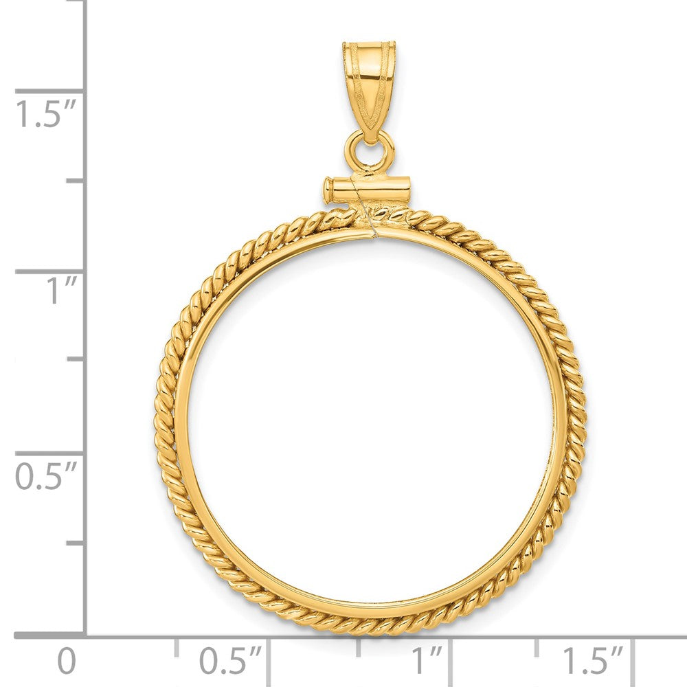 Wideband Distinguished Coin Jewelry 14k Polished Twisted Wire 27.0mm x 2.35mm Screw Top Coin Bezel Pendant