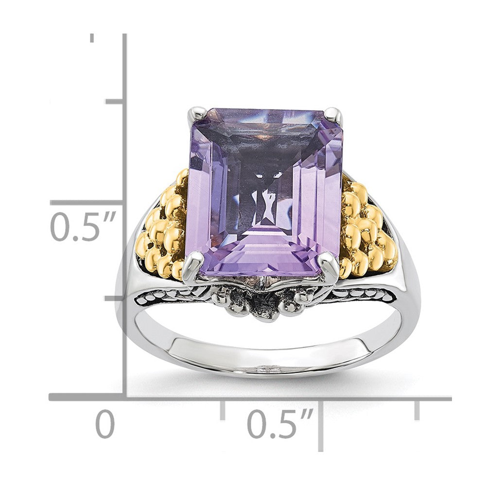 Sterling Silver w/ 14k Accent Antiqued Pink Quartz Ring