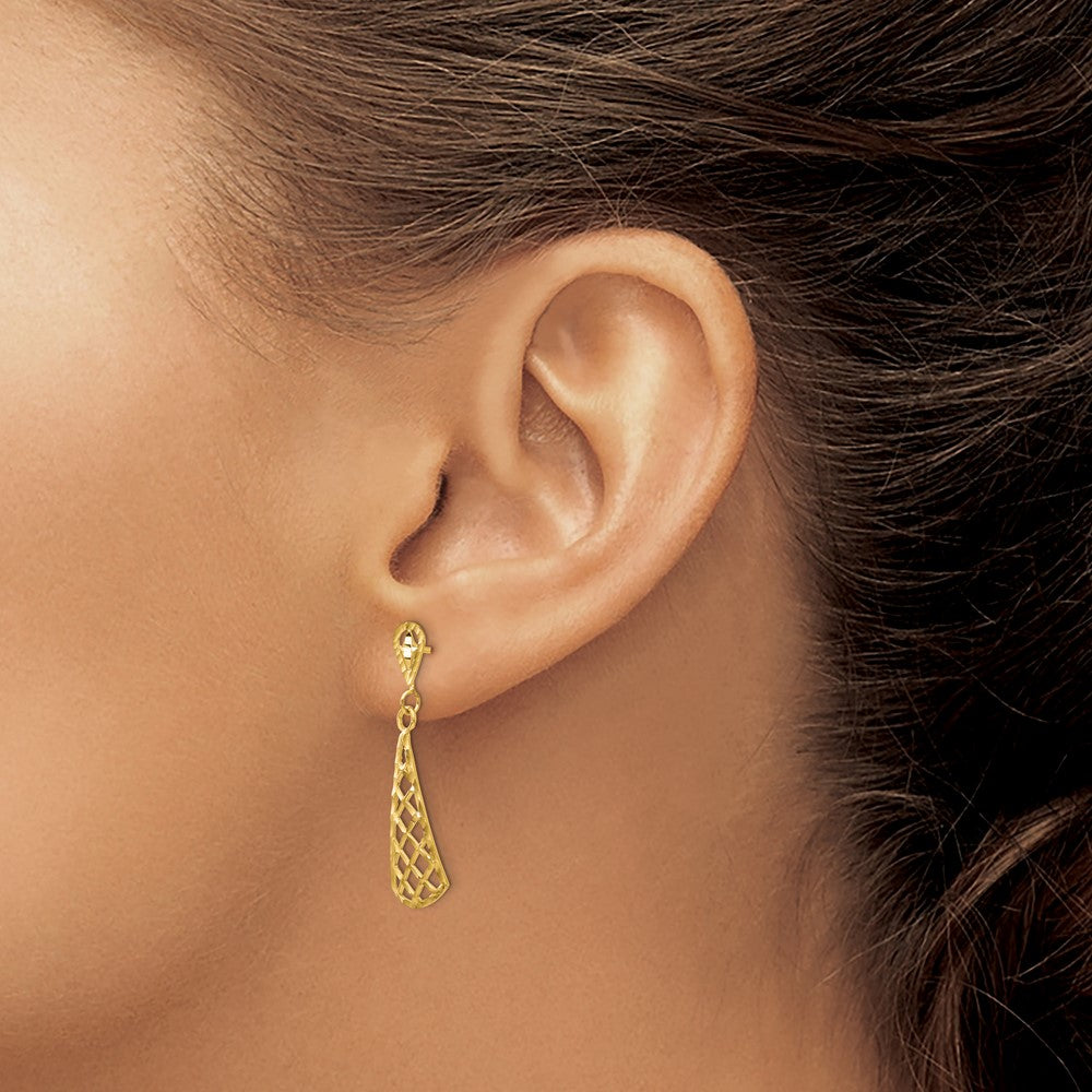 10K Diamond-cut Inverted Fan Dangle Post Earring
