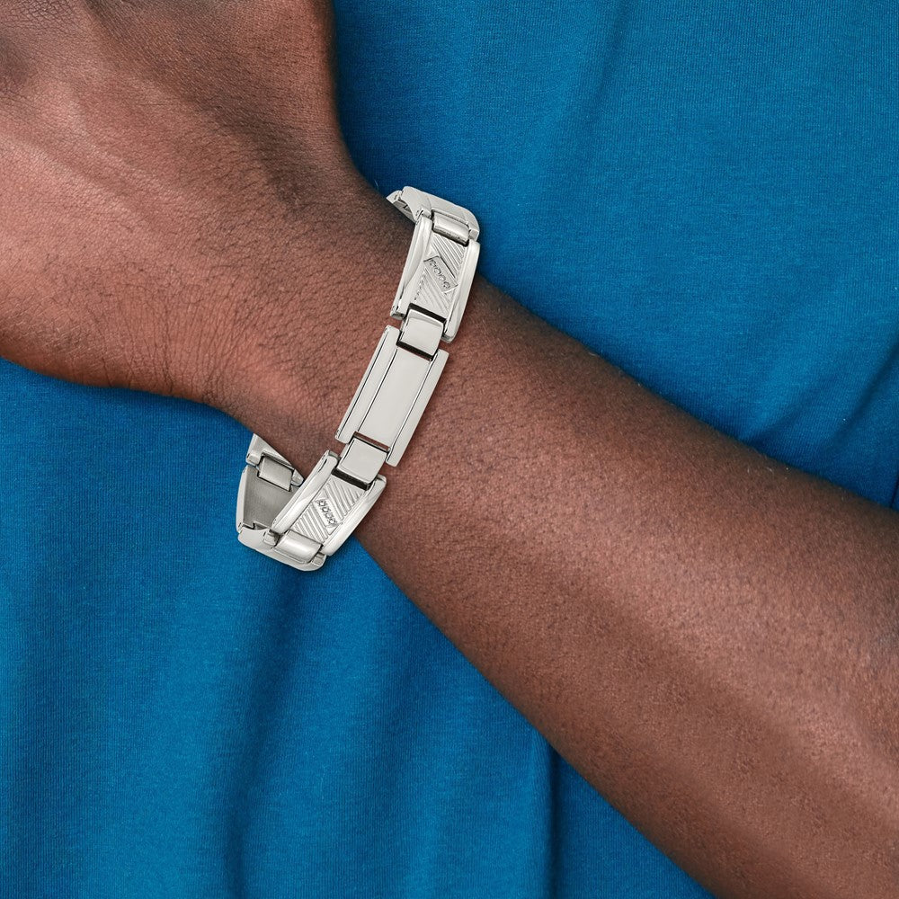 Stainless Steel Polished and Textured w/Diamonds 8.5in Bracelet 8.5 inches