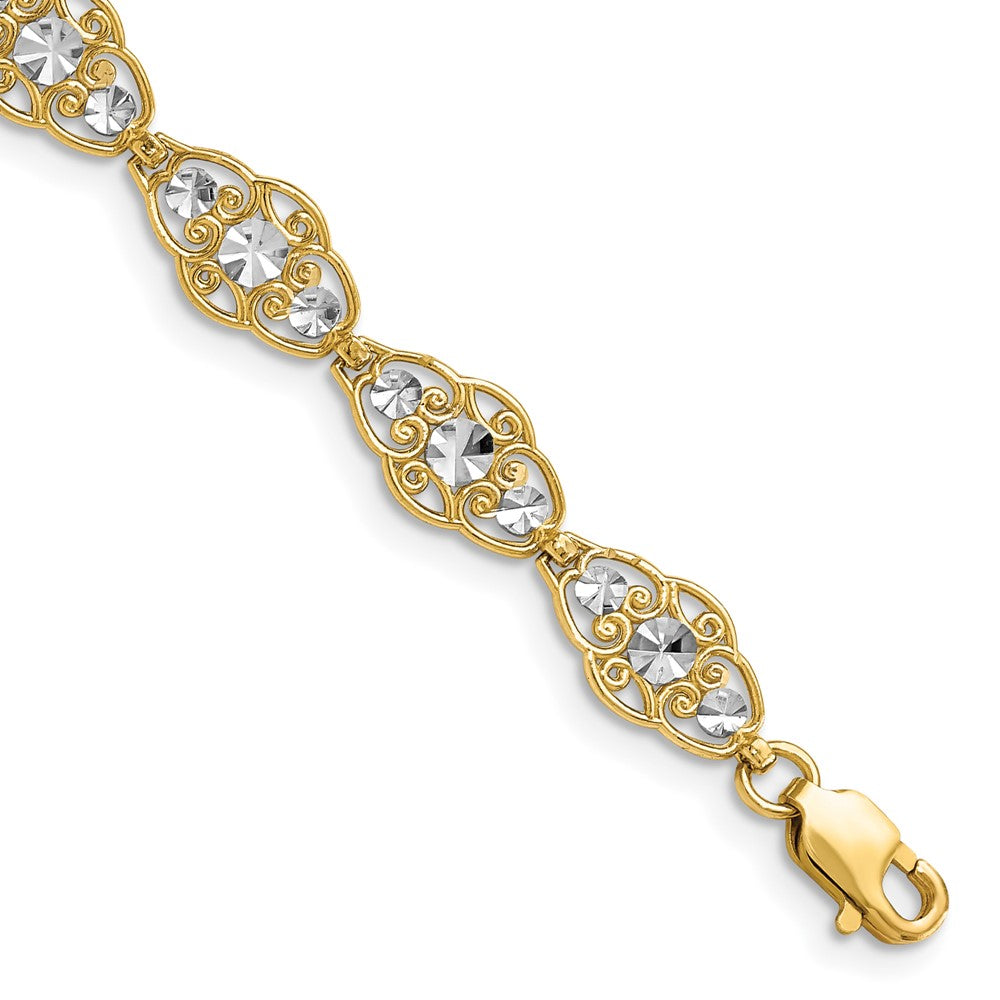 14k and White Rhodium Diamond-Cut Fancy Bracelet 7.5 inches