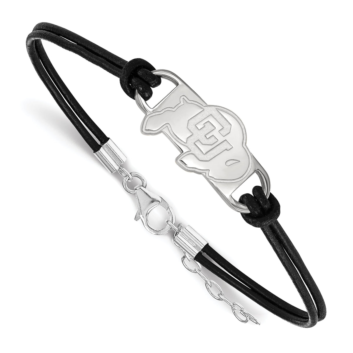 LogoArt Sterling Silver University Of Colorado Leather Bracelet Small Center