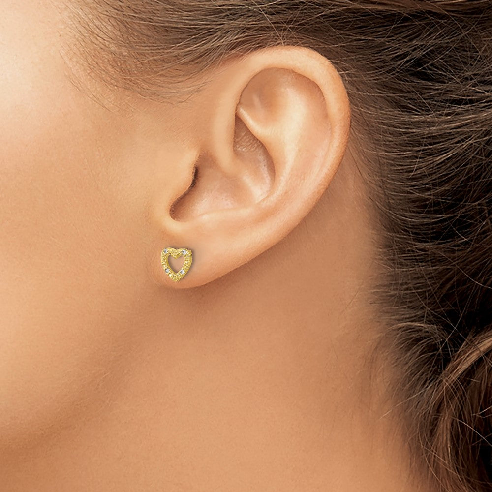 Cheryl M Sterling Silver Gold-plated Polished CZ Heart Post Earrings