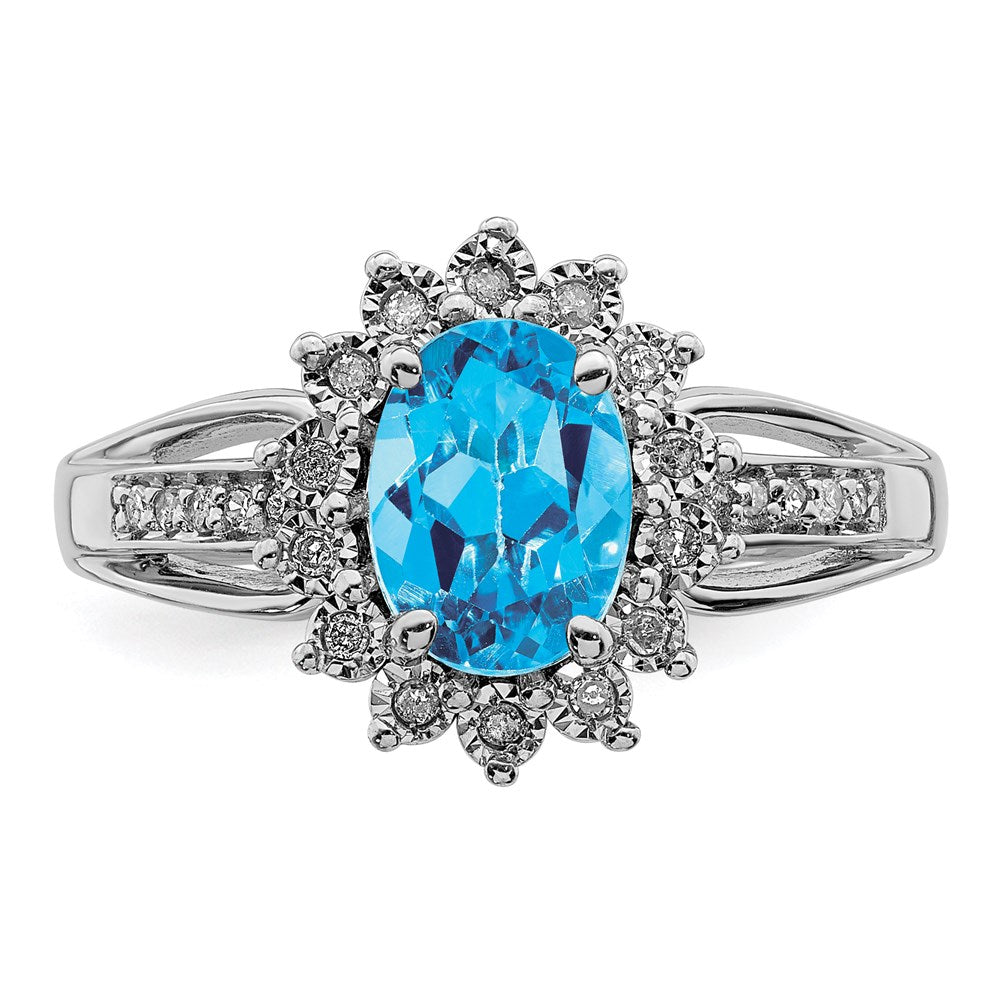 Sterling Silver Rhodium Diam. & Blue Topaz Ring