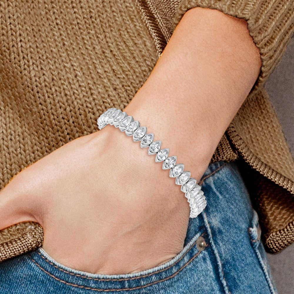 Sterling Shimmer Sterling Silver Rhodium-plated 5mm x 4mm CZ 41 Stone 7 inch Bracelet 7 inches