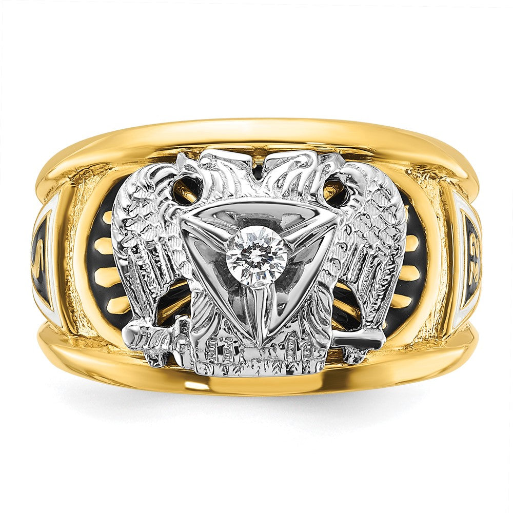 IBGoodman 10k Two-tone Men's Polished and Textured with Black and White Enameled and Diamond 32nd Degree Scottish Rite Masonic Ring