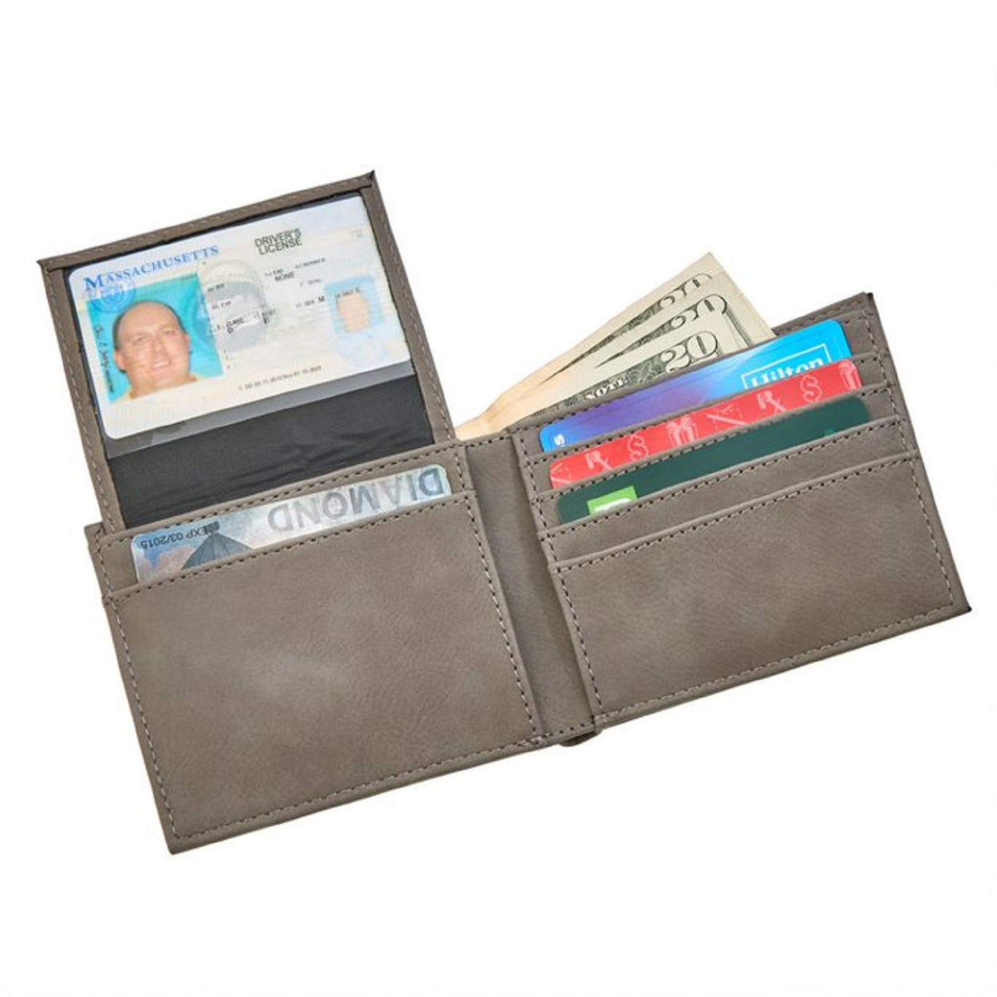 4.50" x 3.75" Gray Rectangular Leatherette Bill Fold Wallet
