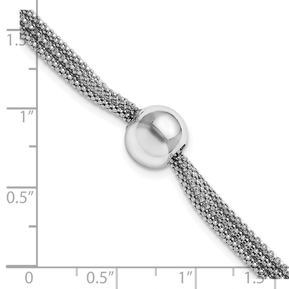 Sterling Silver RH-plt Polished 3-Strand Bead w/2in ext. Bracelet 9 inches
