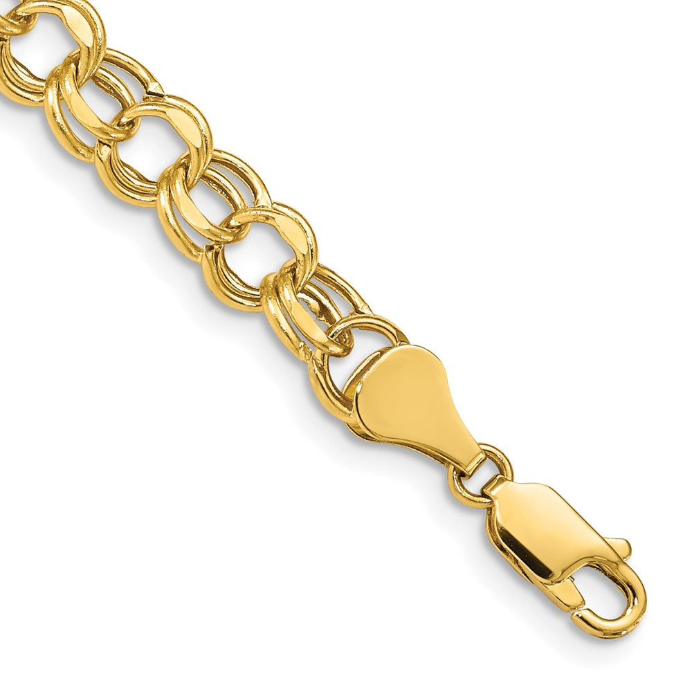 14k 7in 6.5mm Hollow Double Link Charm Bracelet 7 inches