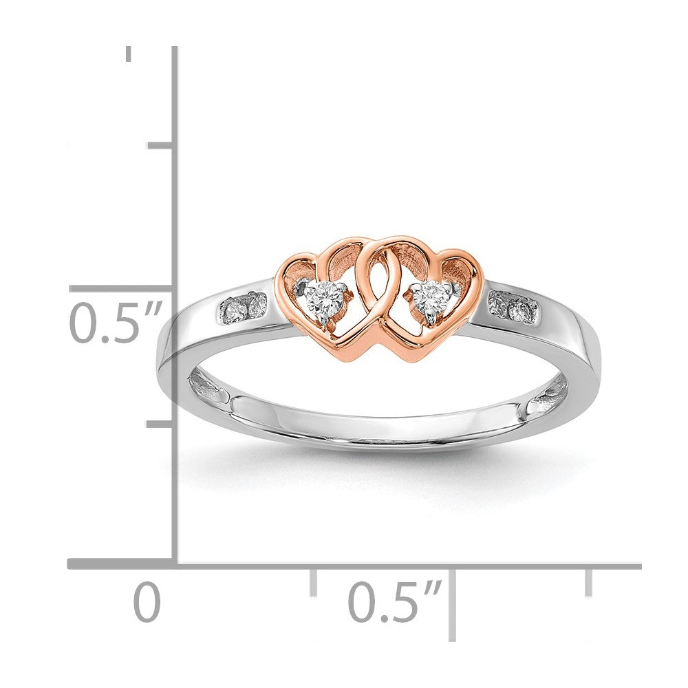 Sterling Silver w/ 10k Rose Accent Polished Diamond Double Heart Ring