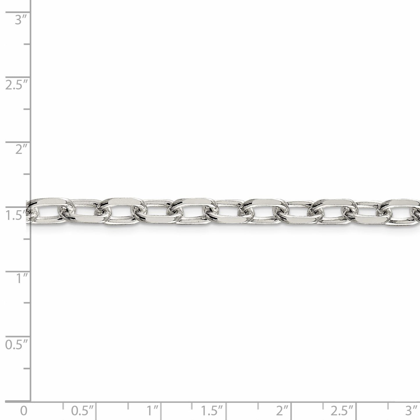 Sterling Silver 6.65mm Diamond-cut Long Link Cable Chain 24 Inches