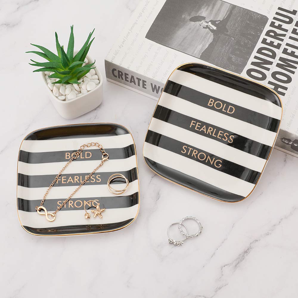 Bold Fearless Strong Ceramic Trinket Plate and Decorative Jewelry Dish