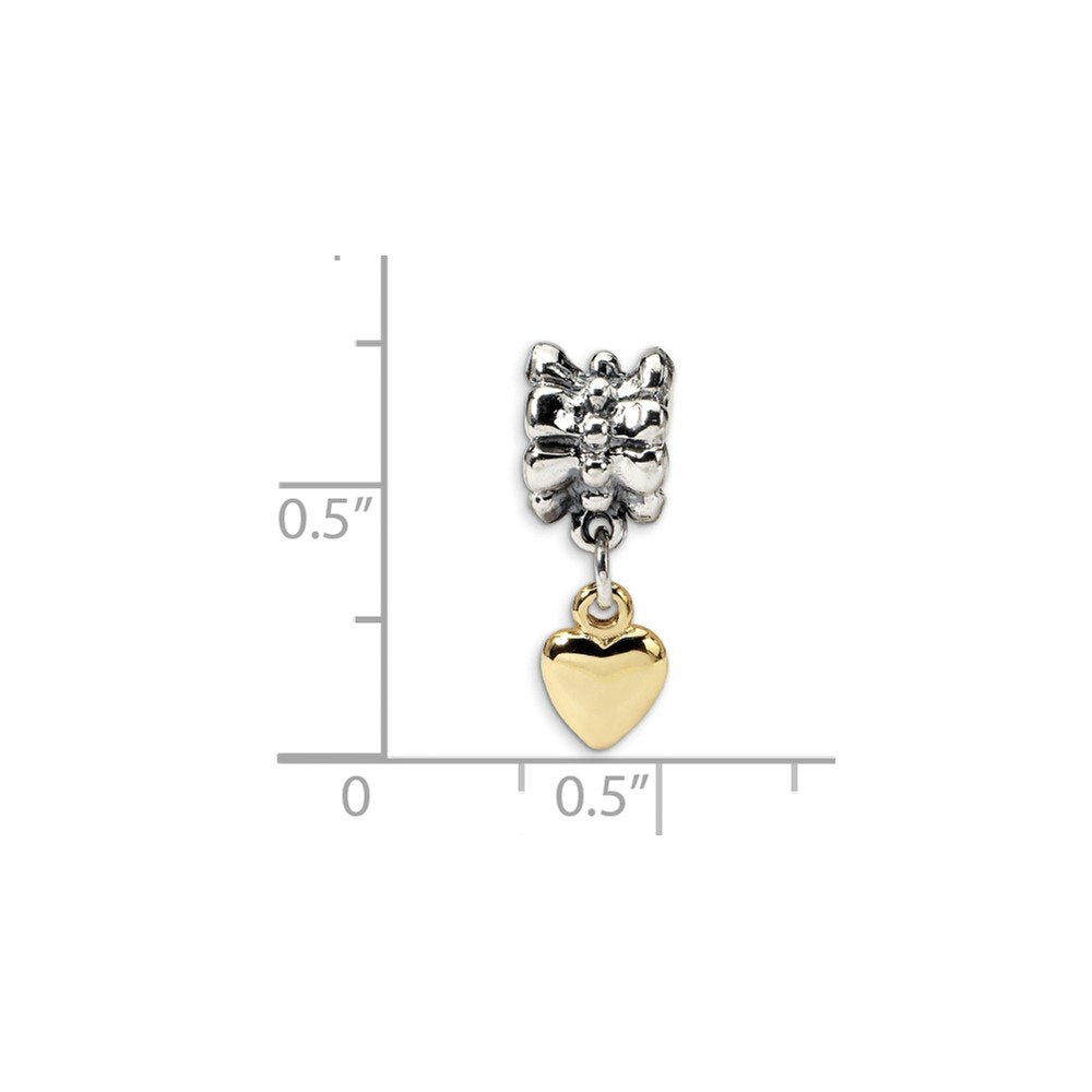 Sterling Silver & 14k Reflections Heart Dangle Bead