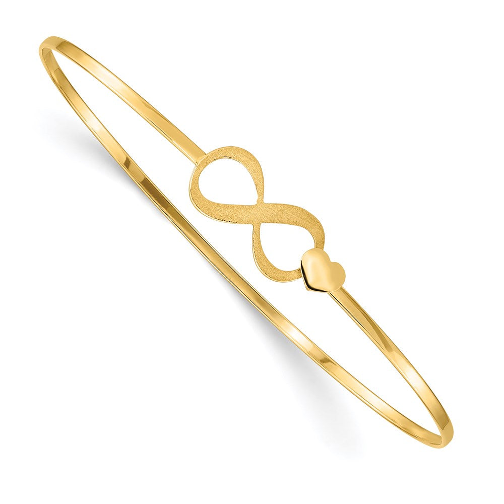 14K Brushed and Polished Infinity Heart Flexible Bangle 7 inches