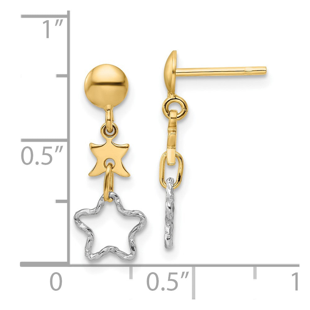 14K Two-tone Polished Dangle Star Earrings