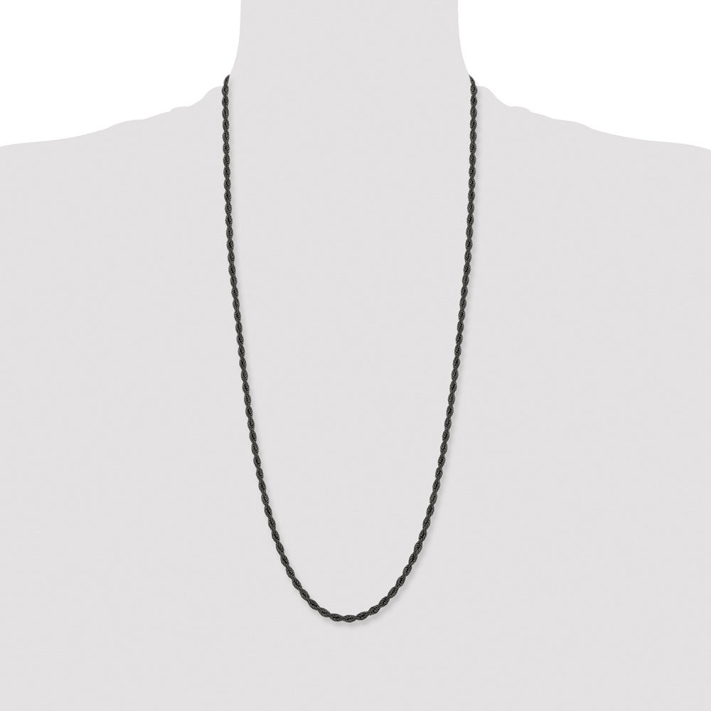 Stainless Steel Polished Black IP-plated 4mm 30 inch Rope Chain