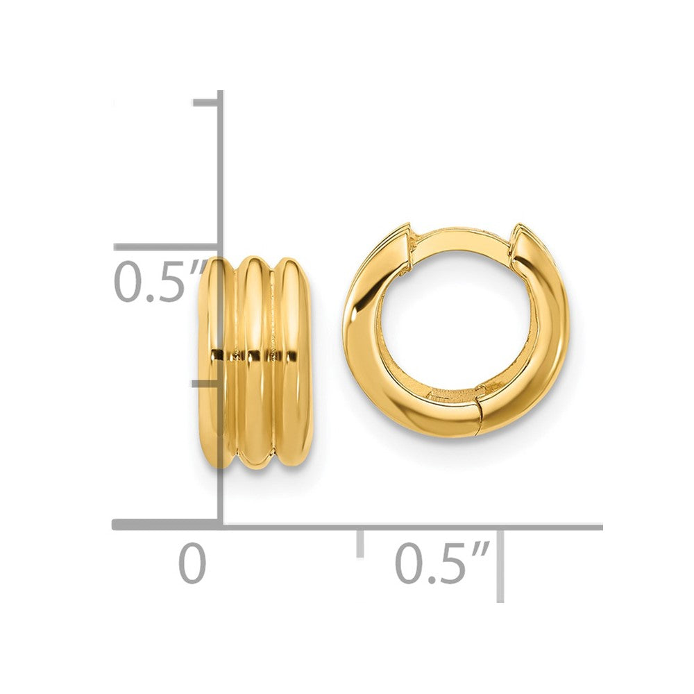 14K YG 5.5mm x 10.5mm Wide Ridged Huggie Earring