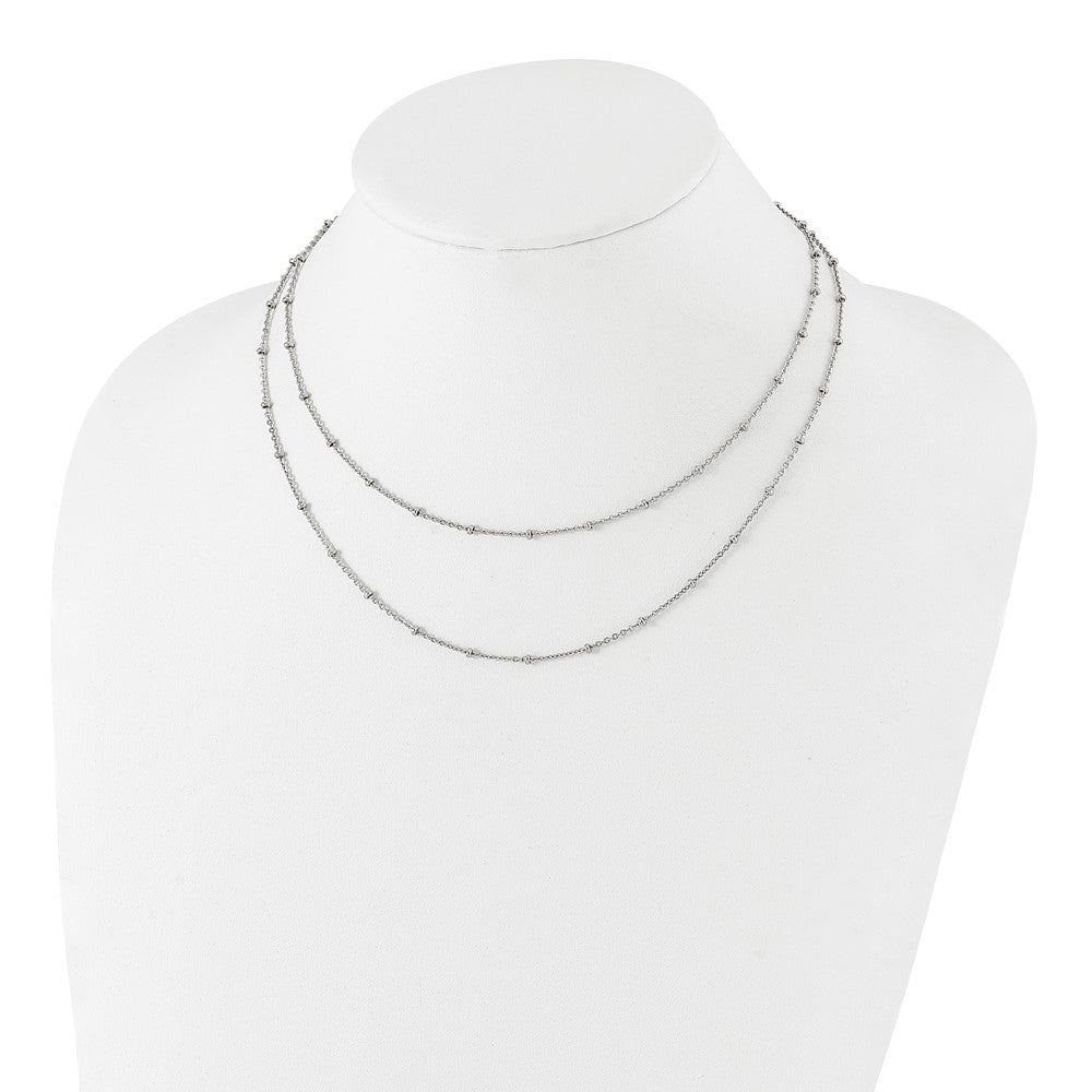 Stainless Steel Polished 2-Strand Beaded w/1in ext. 16in Necklace