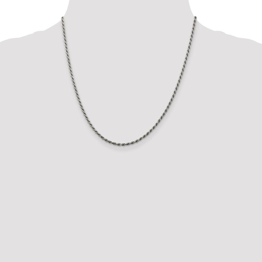 Sterling Silver Rhodium-plated 2.25mm Diamond-cut Rope Chain 20 Inches