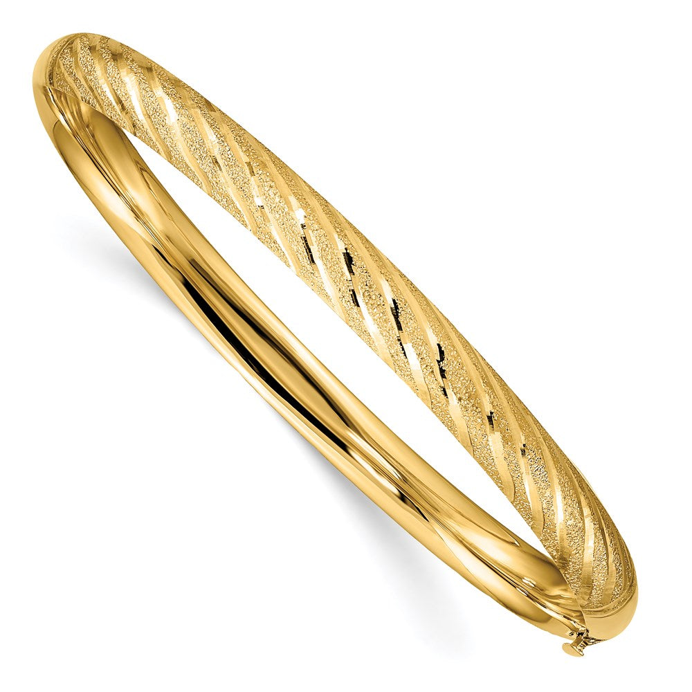 14k Textured Diamond-cut Twisted Hinged Bangle 7.5 inches