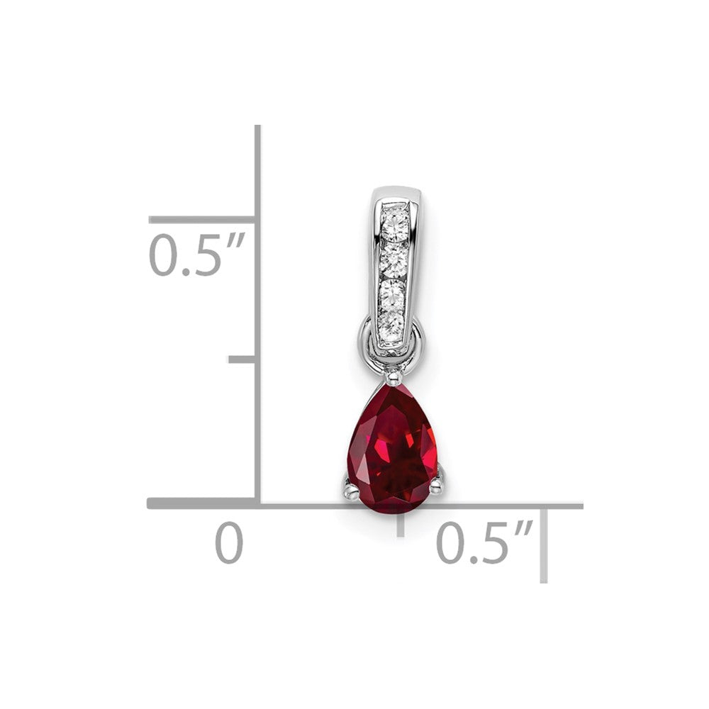 14k White Gold 1/20 carat Lab Grown Diamond VS/SI+ G+ and Lab Created Ruby Pendant