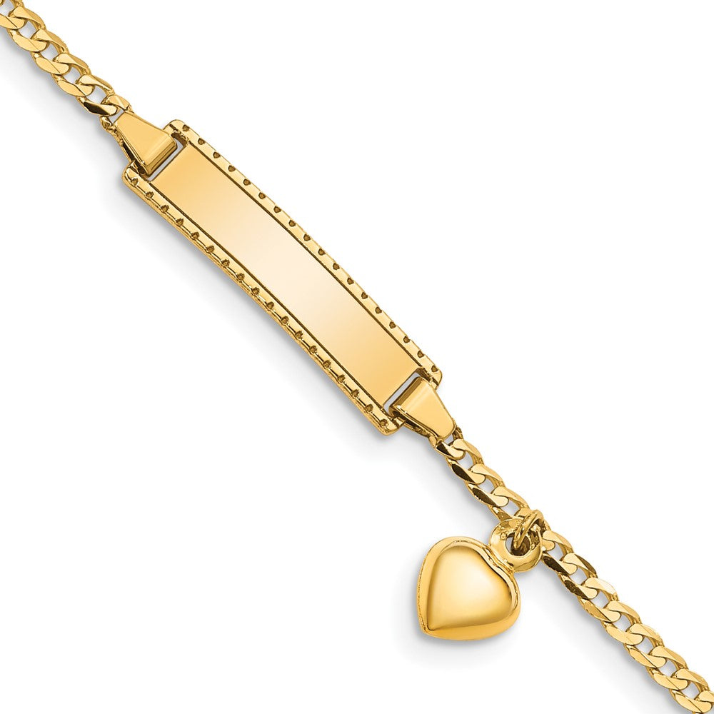 14k Children's Heart Dangle Curb Link ID Bracelet 6 inches