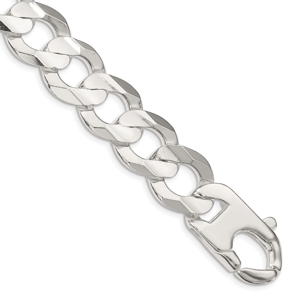 Sterling Silver 15.75mm Concave Beveled Curb Chain 8 inches