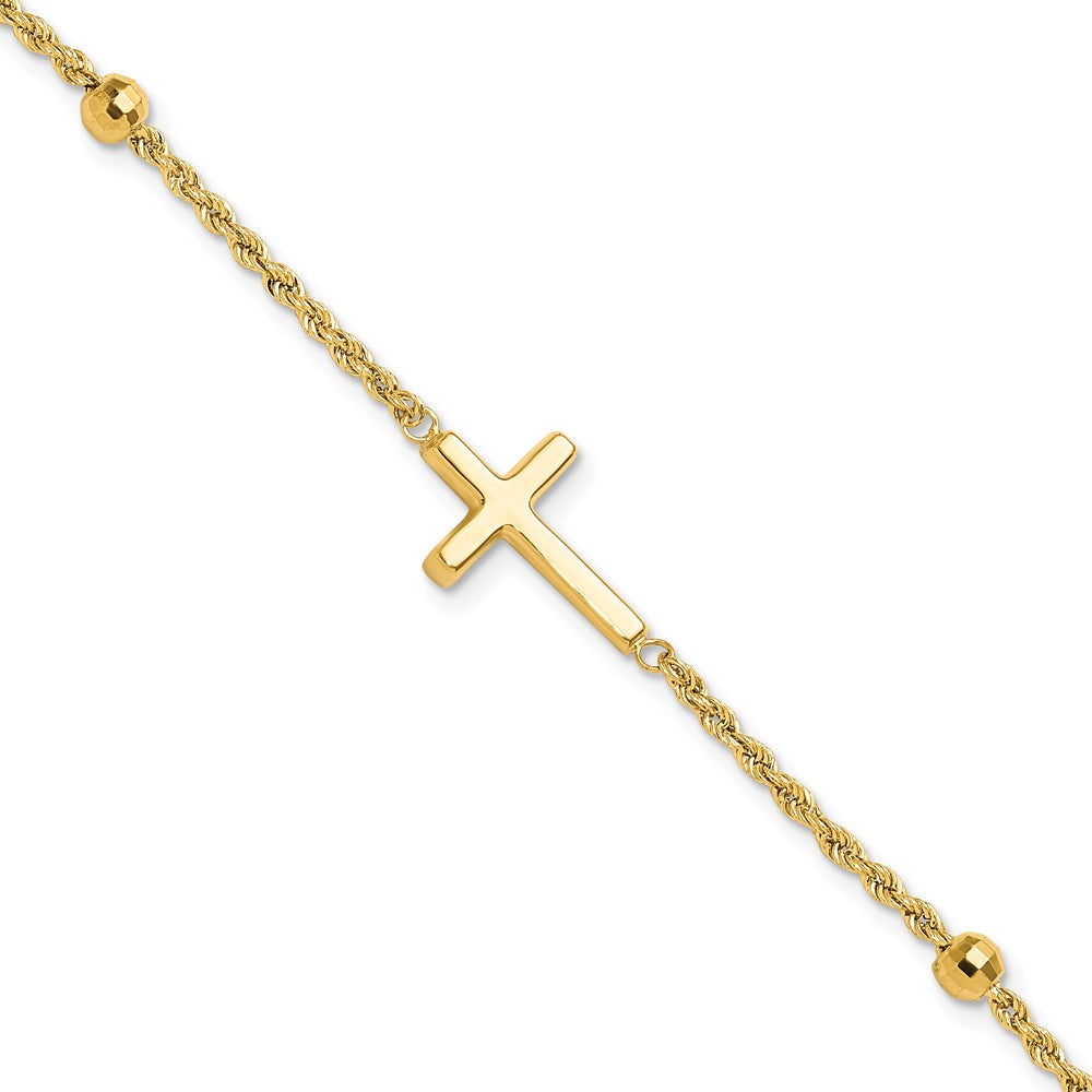 14k D/C Beaded Cross 7.5in Bracelet