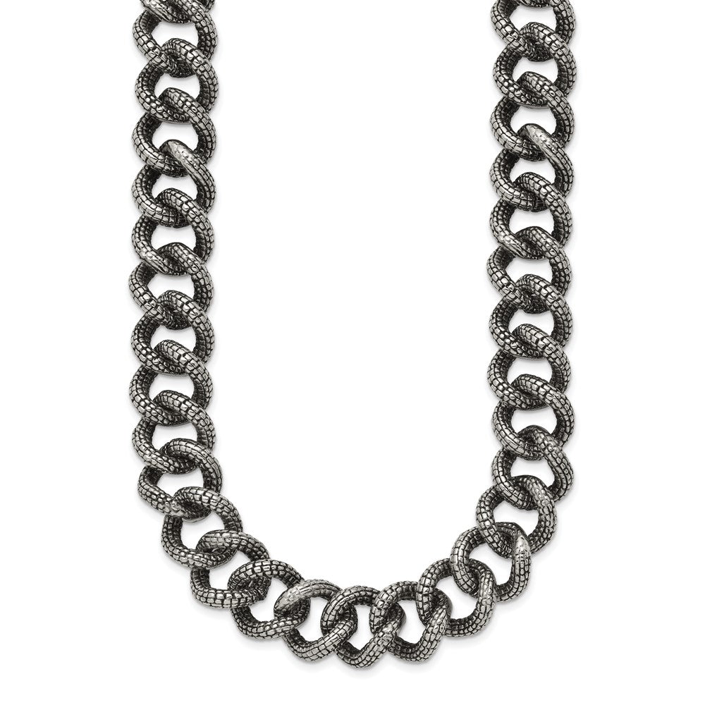 Stainless Steel Antiqued and Textured Link 24in Necklace