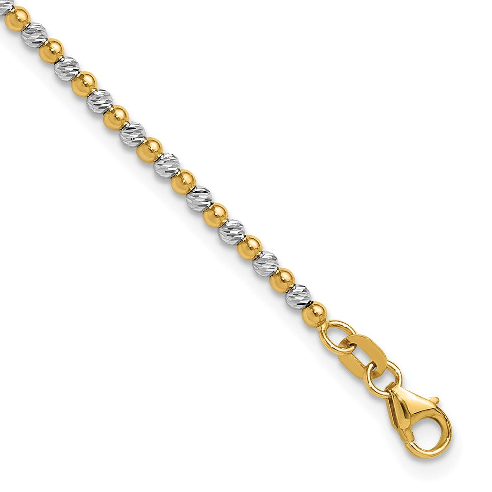 14K Two-tone Diamond-cut Beaded 7.5in Bracelet 7.5 inches
