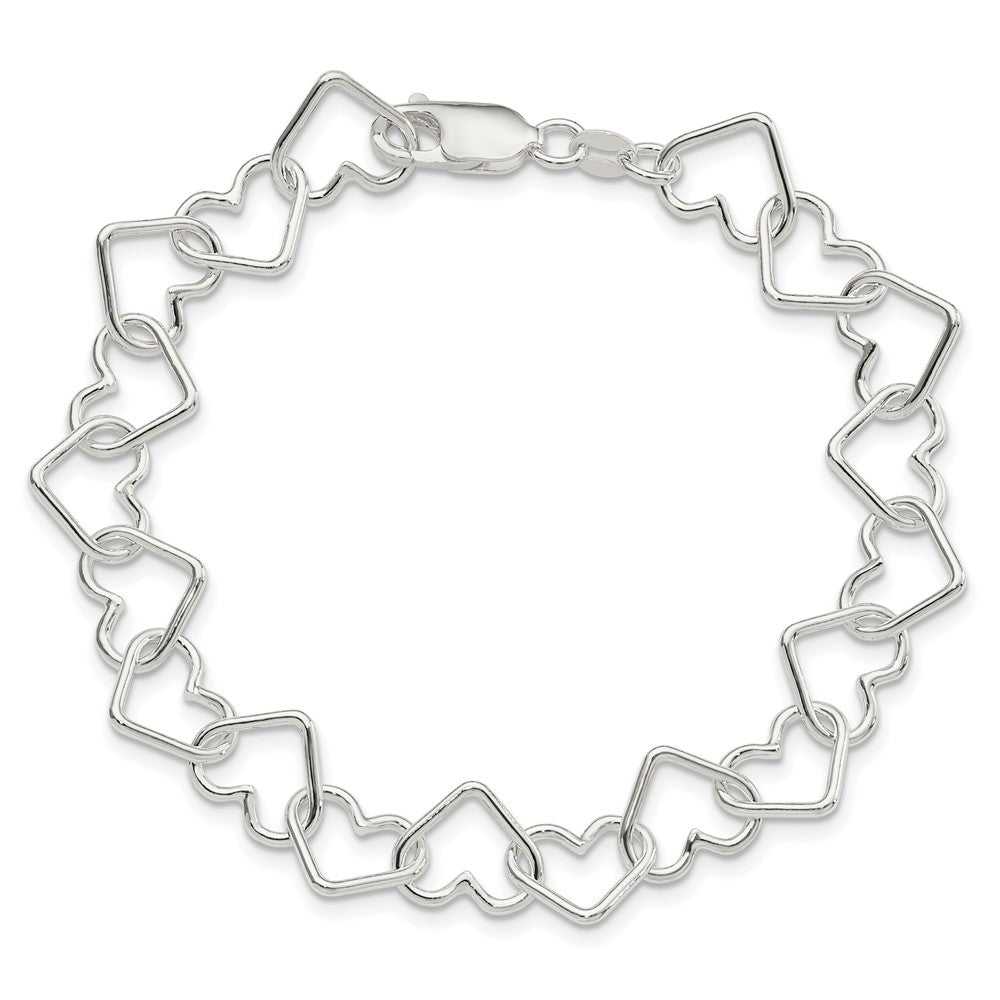 Sterling Silver Polished Fancy Large Heart Link Bracelet 7 inches