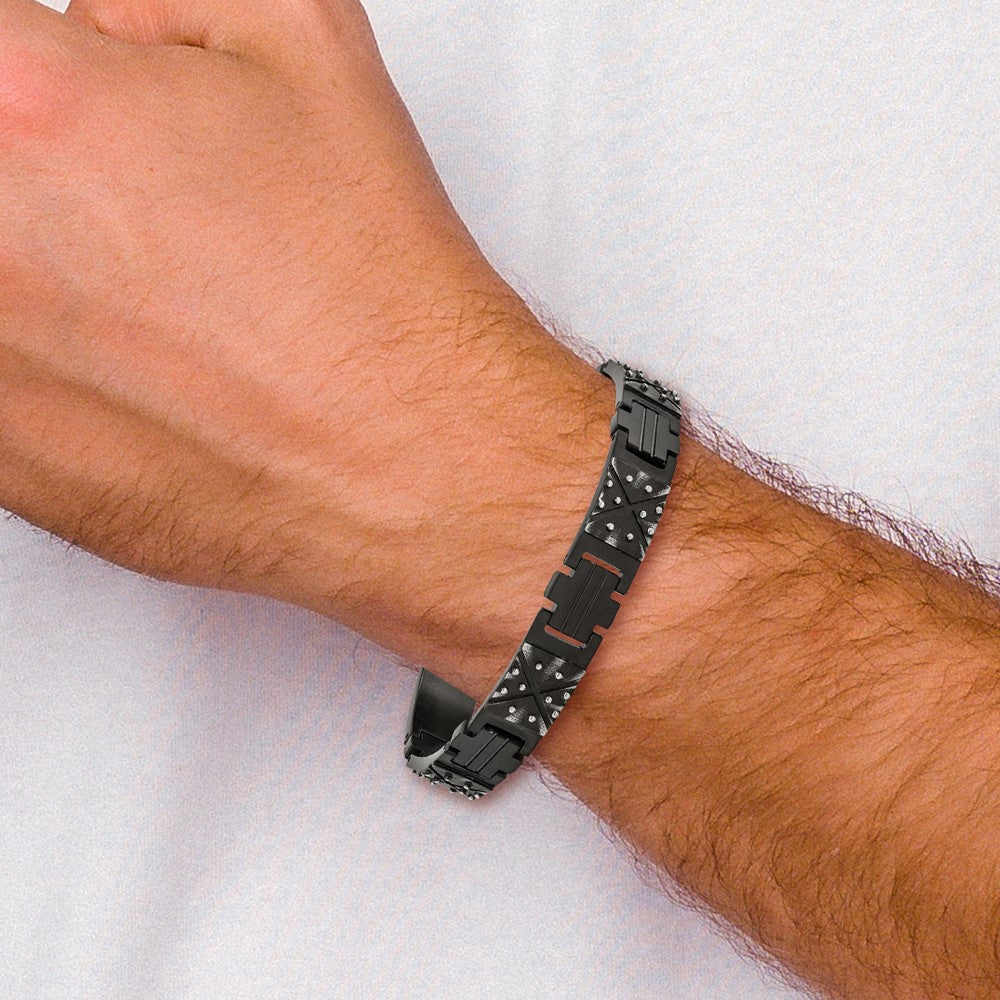 Stainless Steel Antiqued and Brushed Black IP-plated 9.25in Bracelet 9.25 inches