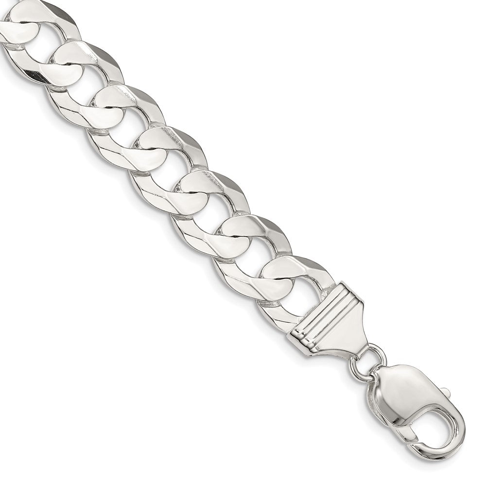 Sterling Silver 11.9mm Concave Beveled Curb Chain 7 inches