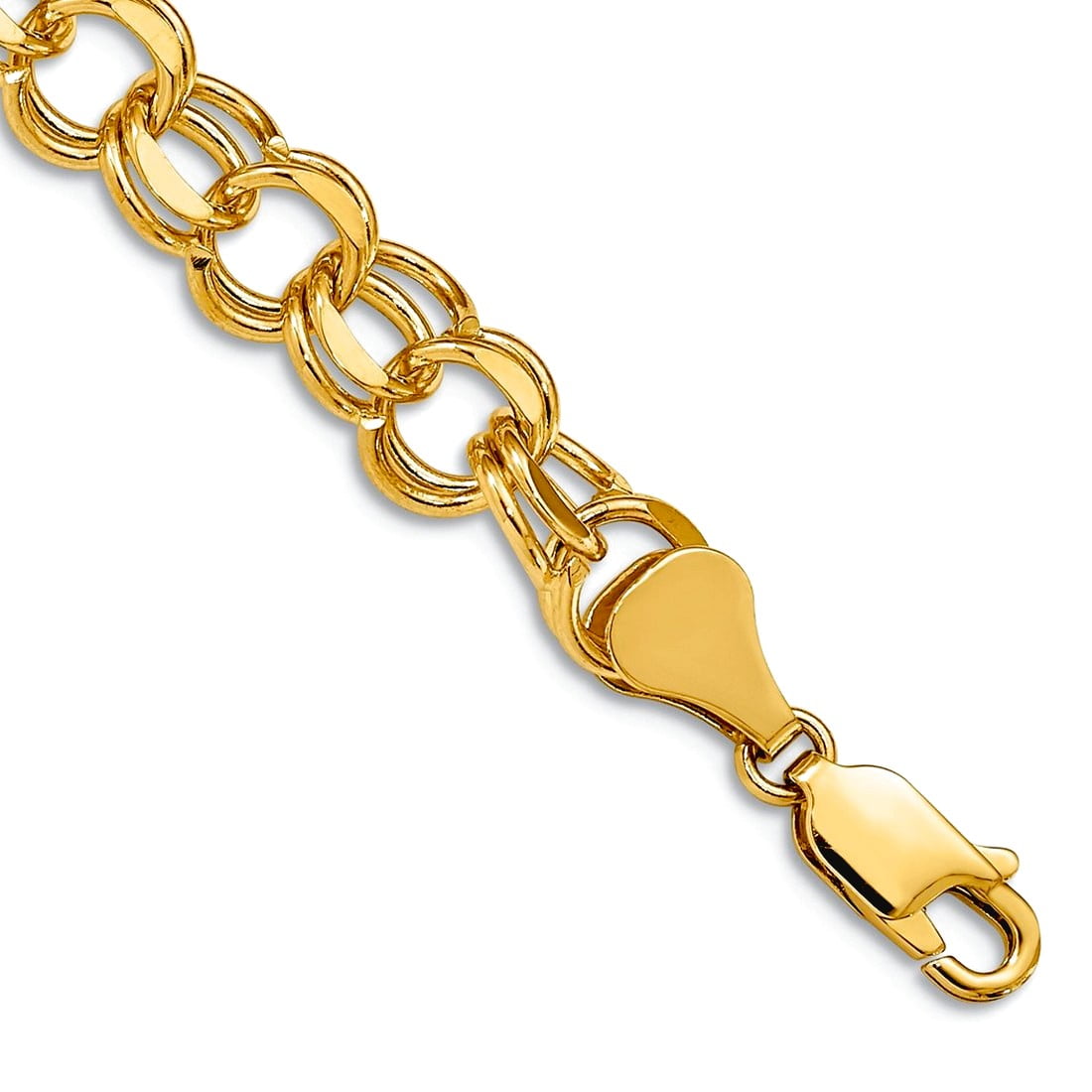 14k 8mm Solid Double Link 7 inch Charm Bracelet