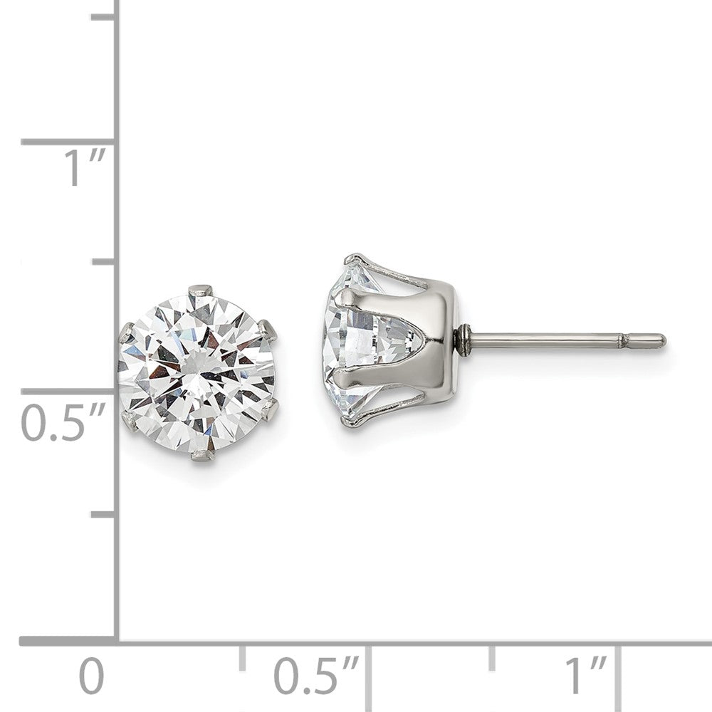 Stainless Steel Polished 8mm Round CZ Stud Post Earrings