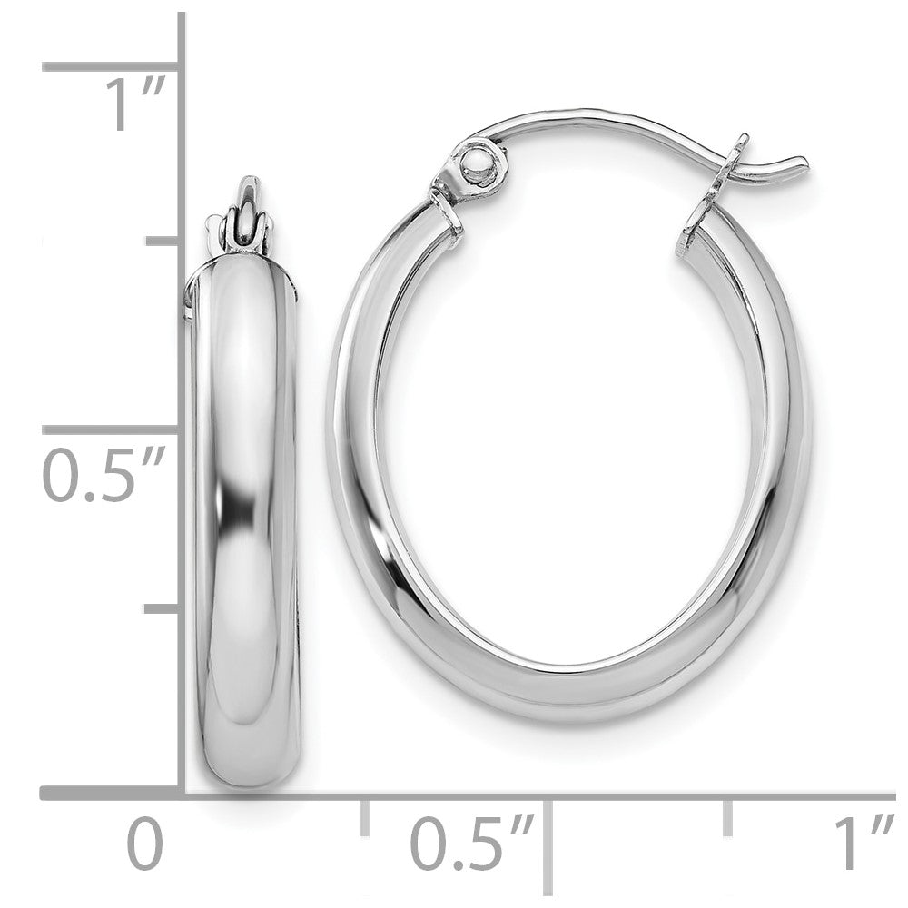 10k White Gold Polished 3.75mm Oval Tube Hoop Earrings