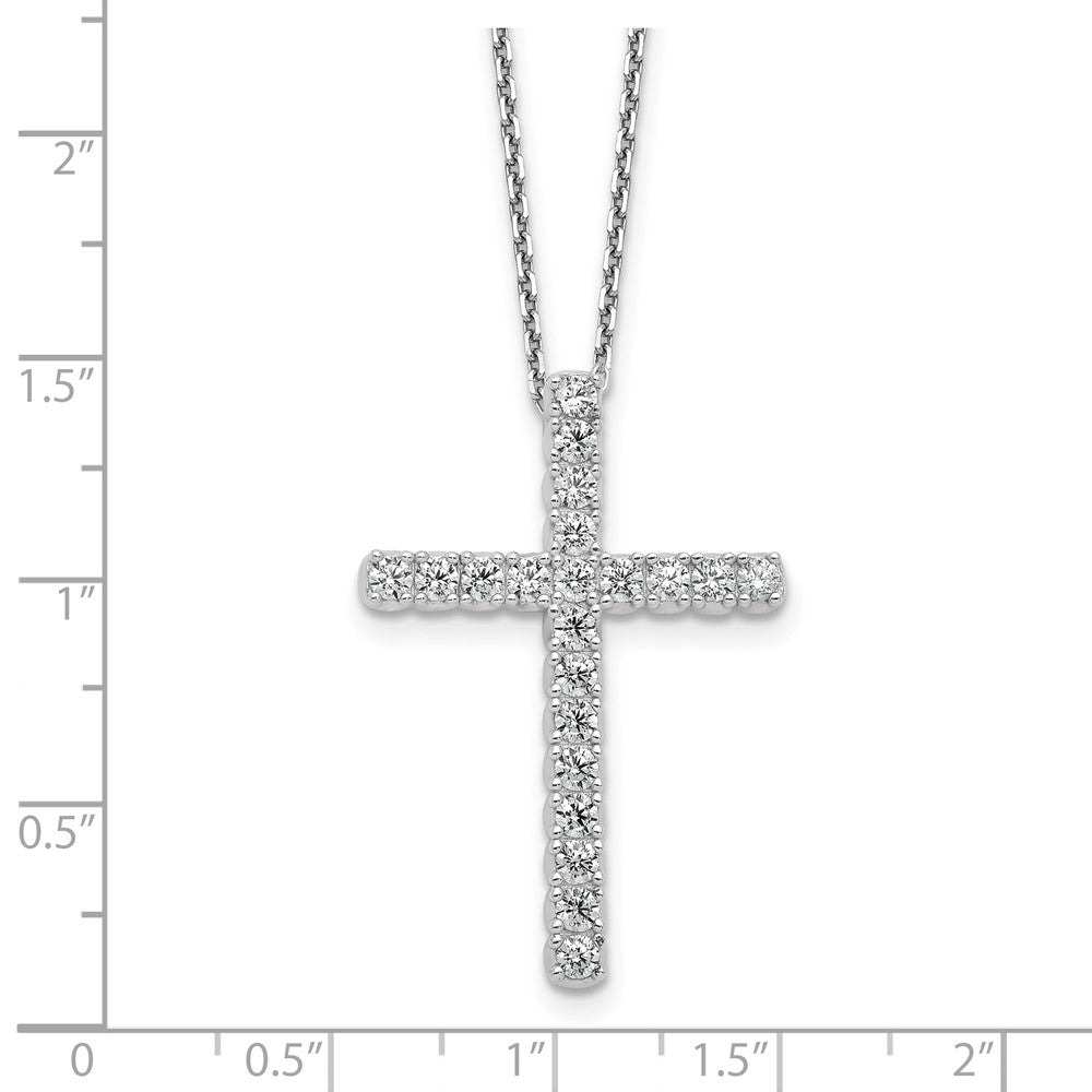 Sterling Shimmer Sterling Silver Rhodium-plated 2.3mm CZ 21 Stone Cross 16 inch with 2 inch Extension Necklace 16 Inches